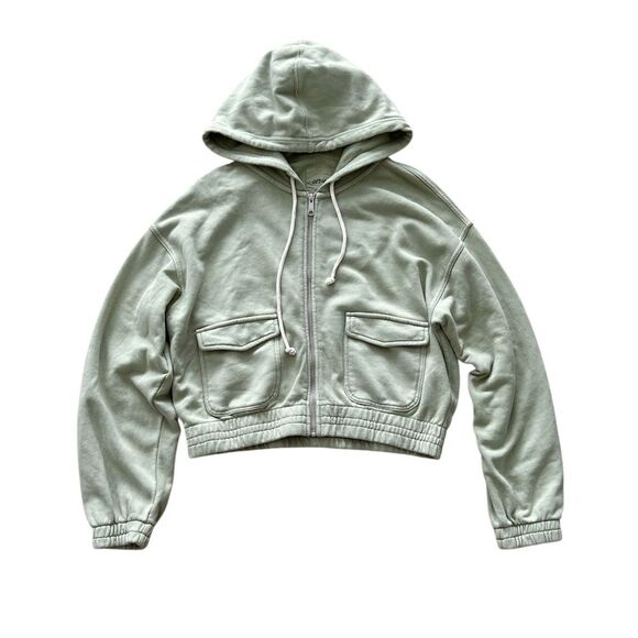aerie Tops - NWT Aerie Cropped Full Zip Light Green Hoodie Women’s Size M